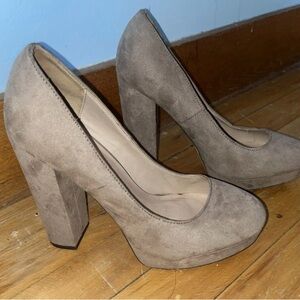 Suede Nude Chunky Heels, Mix No 6